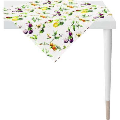 Mitteldecke APELT "6851 SUMMERTIME, Sommerdeko, Sommer", bunt (weiß, bunt), B:100cm L:100cm, Baumwolle, Polyester, Tischdecken, Mitteldecke, mit Blüten und Früchten, Digitaldruck