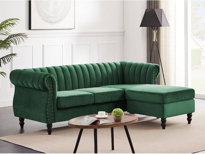 Ecksofa - Ecke wechselbar - Samt - Tannengrün - TRUMBO