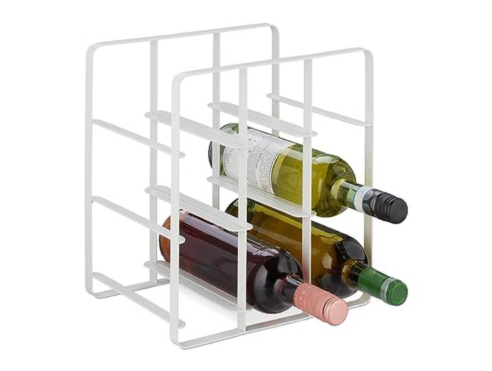 Relaxdays Lot de 2 Porte-Bouteilles\, 9 Bouteilles\, Fer Peint\, Blanc Porte-bouteilles à poser\, cuisine & bar\, H x L x P = 30 x 27\,5 x 20 cm