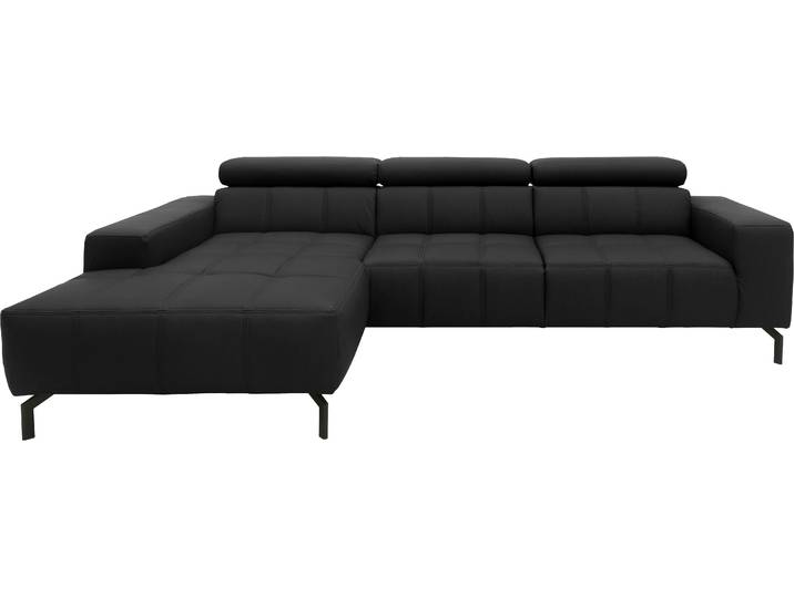Ecksofa, Lederlook, Schwarz 292×175 cm, Fester Sitzkomfort, L-Form, Modern, Domo-collection