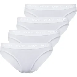 SKINY Damen Rio Slip, 4er Pack - Unterwäsche, Unterhose, Baumwolle, Logobund, Feinripp, einfarbig Weiß / 42