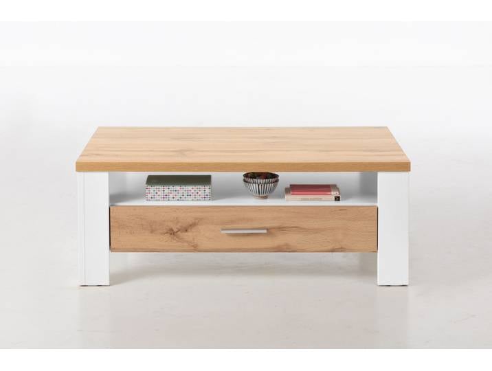 Couchtisch RAMIRA 110x65 cm Weiß supermatt / Eiche Nachbildung