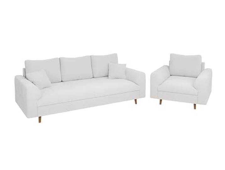 S-Style Möbel Set Sofa 3 Sitzer Sessel Couch 2 Stück Massivholzfüße Braun Freistehend Boucle Stoff Kratzfest Freistehend Erik Weiß