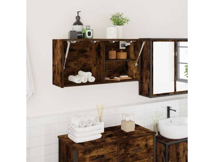 HEFZGDB Bad-Wandschrank Räuchereiche 80x25x40 cm Holzwerkstoff mit Gasdruckfeder – Dekorativer Stauraum für Badezimmer und Wohnräume, Feuchtigkeitsbeständig und Langlebig, Vielseitig