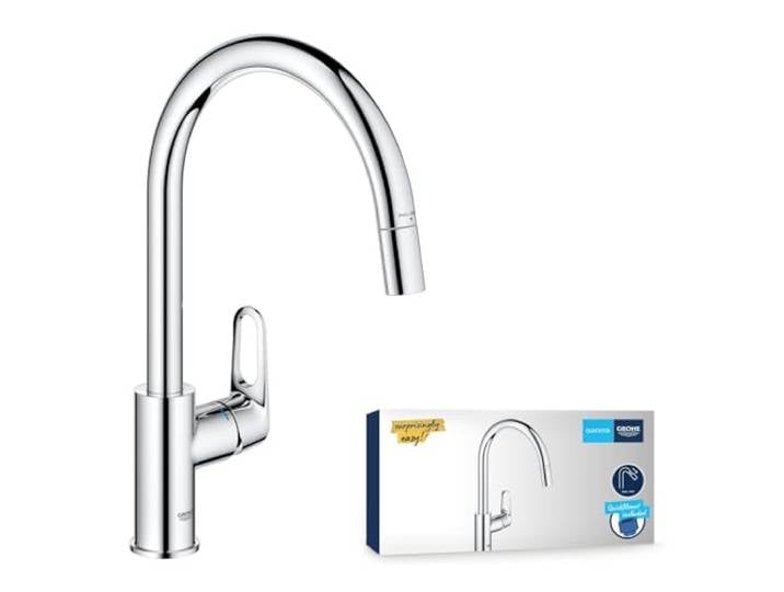 GROHE Start Flow Robinet de Cuisine\, Mitigeur Monocommande Evier\, Mousseur Extractible\, Bec Haut\, Zone de Rotation 360°\, Chromé\, 30569000