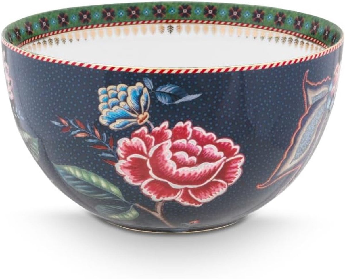 Blauwe floral porseleinen dessertkom voor snacks en snacks, diameter: 18 cm