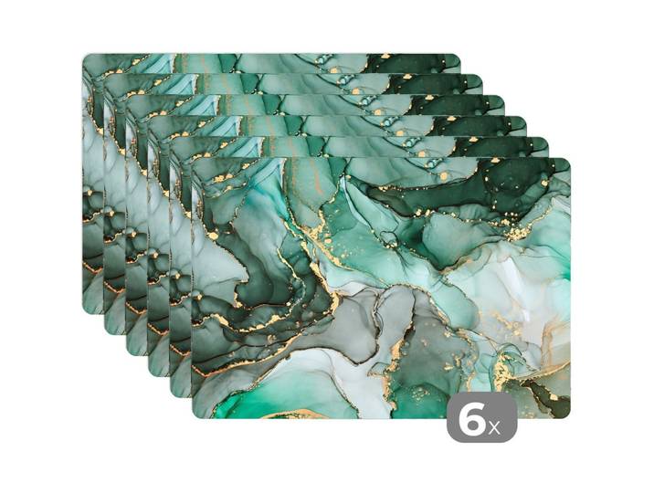 PLATZSETS 6er-Set Gold - Marmor - Grün - Luxus - Marmoroptik - Grau 45x30 cm Tischset