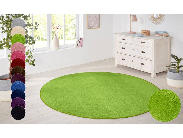 Teppich HANSE HOME Shashi Gr. 9, grün, H:8,5mm Ø:133cm, Kunstfaser, Teppiche, Teppich, Kurzflor, Unifarben, Teppich, Weich, Esszimmer, Kinderzimmer, Flur