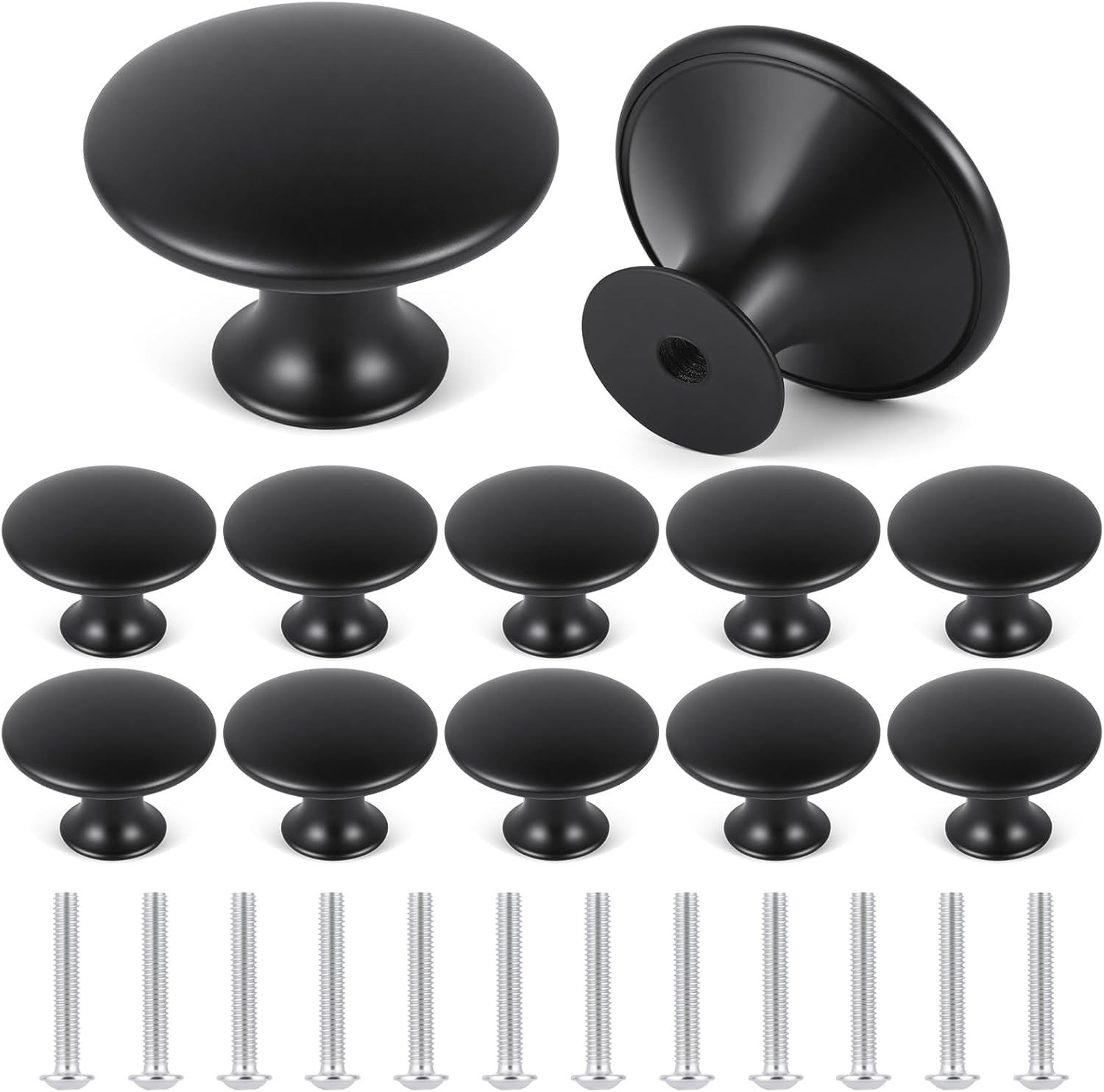 12 Stuks Zwarte Ladeknoppen 30mm - Meubelknoppen voor Keuken, Kasten en Dressoirs