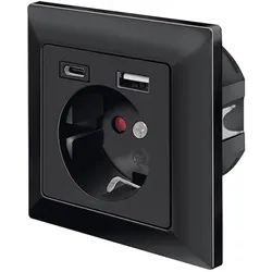 LogiLink Unterputz-Steckdose mit USB-A & USB-C Ladefunktion, 14 W, Schwarz