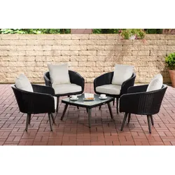 Lounge-Set Ameland Flachrattan cremeweiß 45 cm (Dunkelgrau)