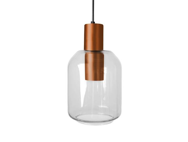 Suspension métal cuivre abat-jour verre transparent