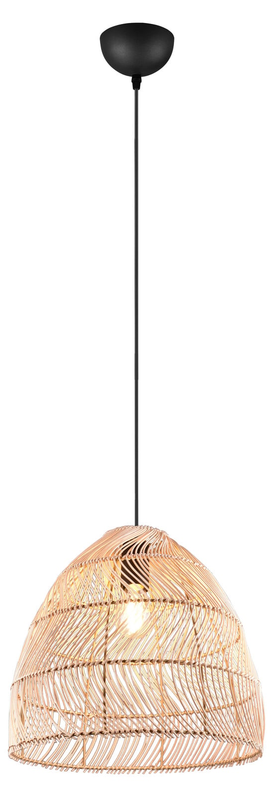 Trio Rike Hanglamp zwart met rotan vlechtwerk en metaal, rond