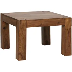 COUCHTISCH MUMBAI aus Massivholz im Landhaus-Stil mit natürlichem Design, Dunkelbraun 60x60x40 cm