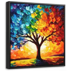 LEINWAND Bilder mit Rahmen - Baum - Kunst - Natur - Sonnenuntergang - 20x20