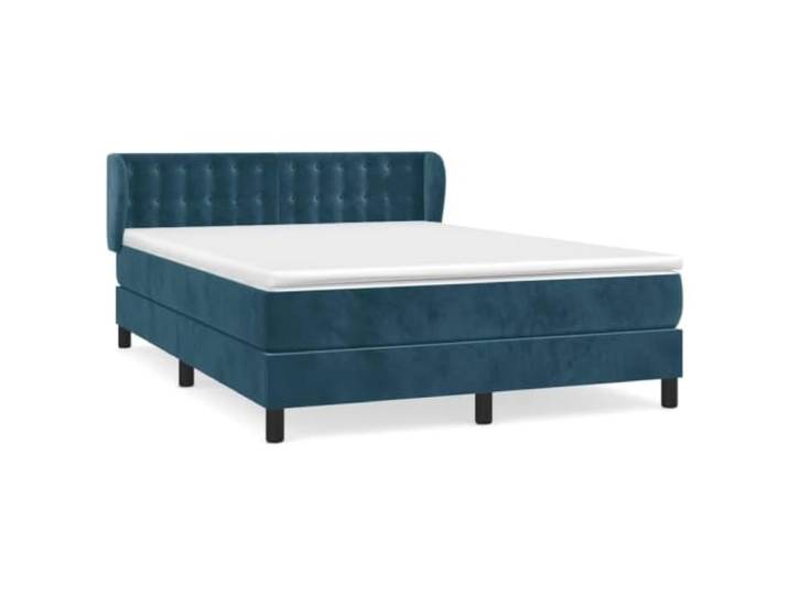 PUGYNBK Boxspringbett, Samt, Dunkelblau, 140 x 190 cm Verstellbares Kopfteil, Taschenfedern, mittlere Härte, weicher Schutz