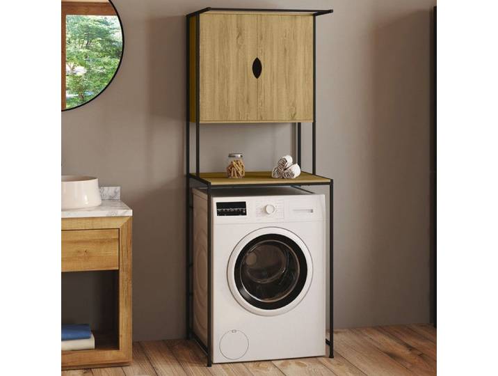 IDMARKET Meuble de rangement dessus machine à laver avec placard DETROIT design industriel