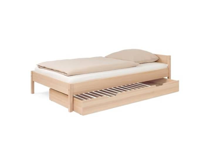 Ehrenkind® Jugendbett 120x200 cm Massivholz Buche Natur, Nova Standard mit Bettkasten