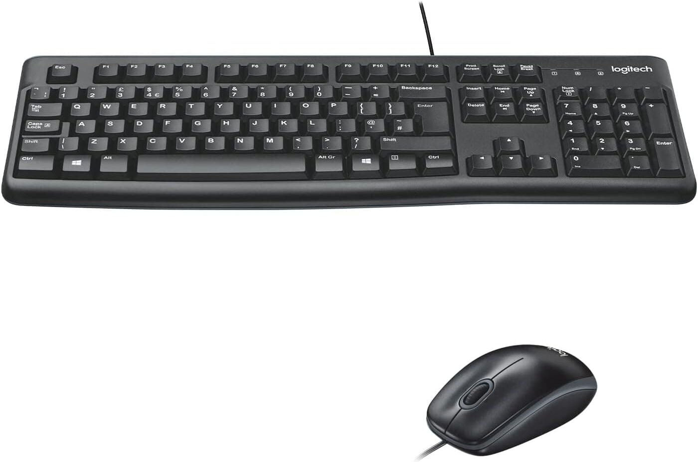 Logitech MK120 Wired Keyboard and Mouse Combo for Windows, Optical Wired Mouse, Full-Size Keyboard, USB Plug-and-Play, Compatible with PC, Laptop, QWERTY UK English Layout - Black, New