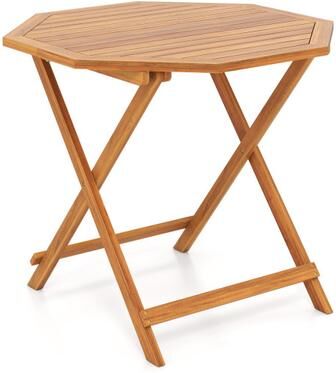 Costway Acacia Wood Outdoor Folding Dining Table for 4 Octagonal with Slatted Tabletop