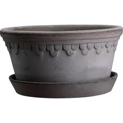 Københavner Blumentopf 30 cm niedrig grau mit Untersetzer