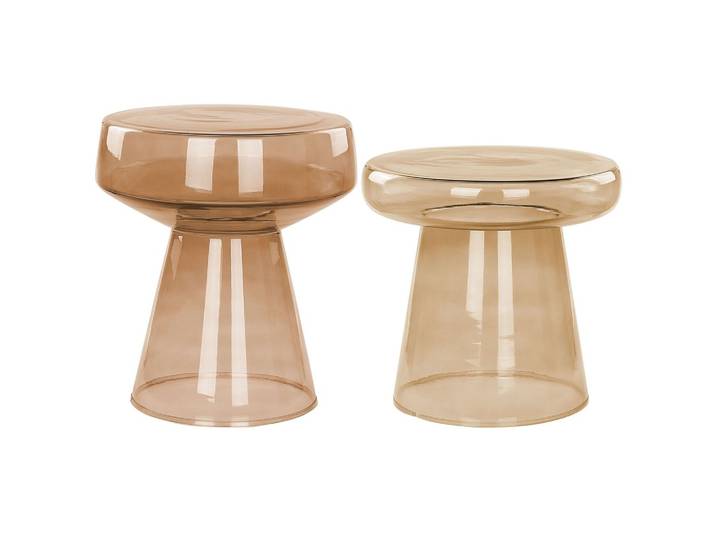 BEISTELLTISCH 2er-Set Rauchglas goldbraun rund Laguna/Caldera