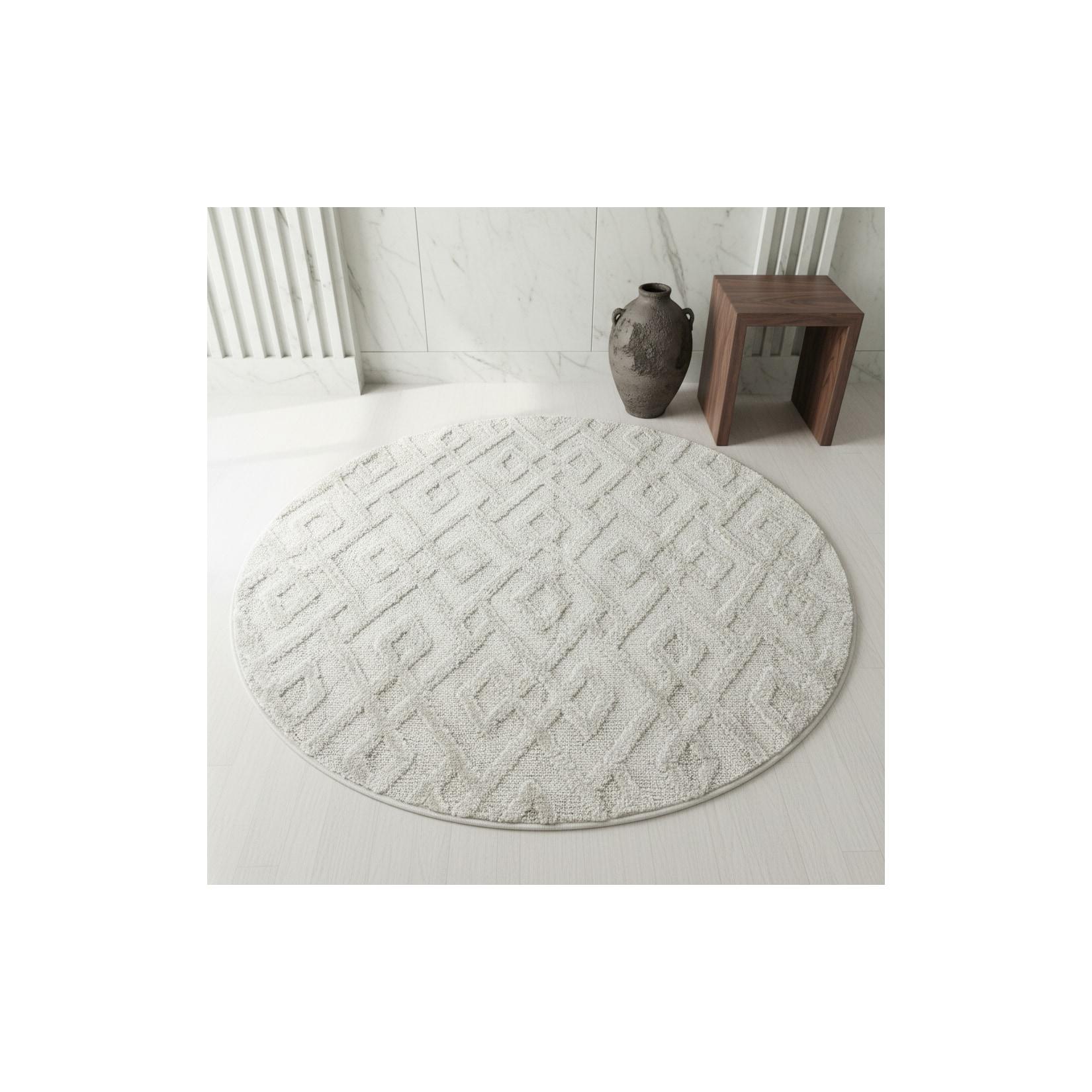 Hochflorteppich TALFER, geometrisch, Creme, Ø 160 cm