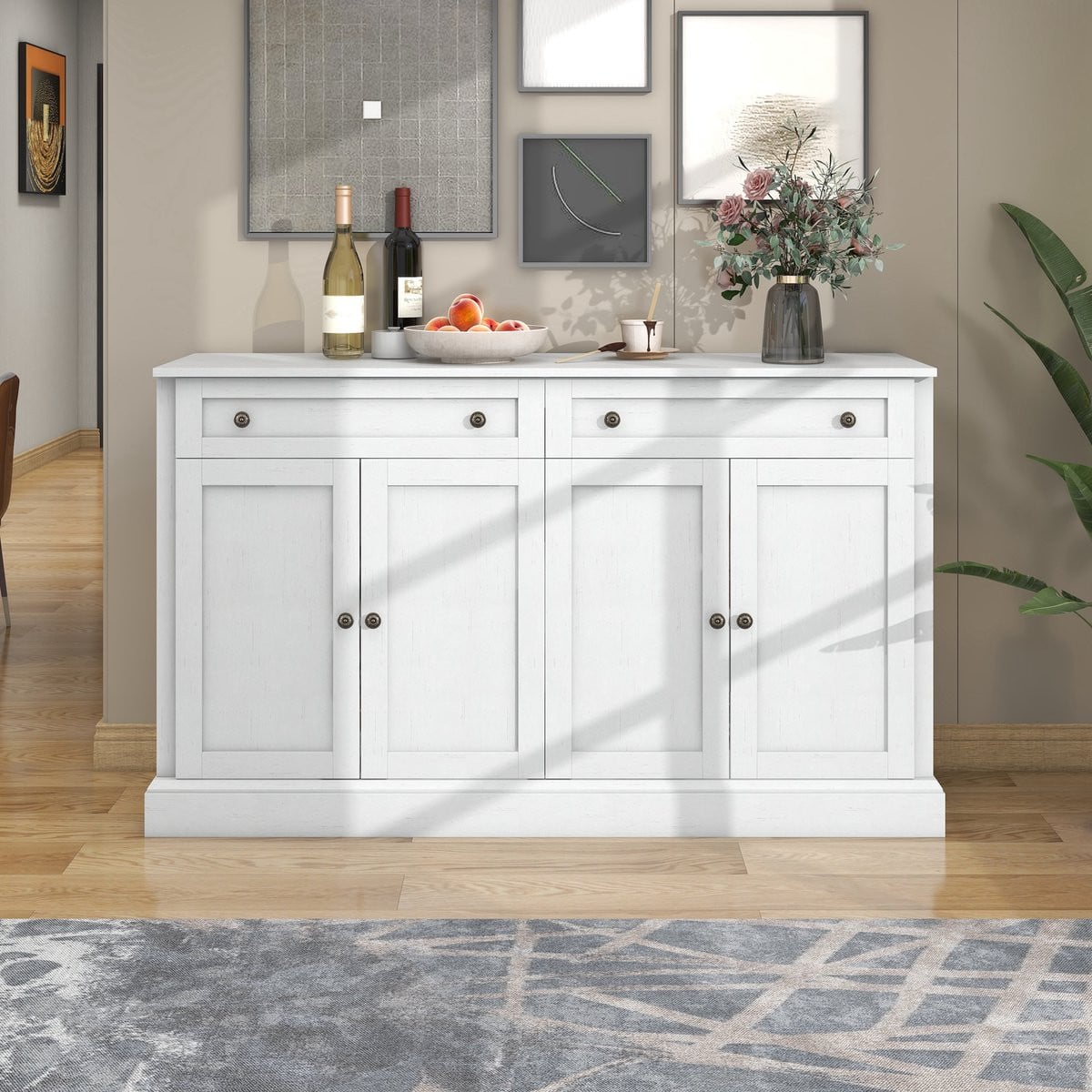 Modern Buffetkast Sideboard met 4 Deuren en 2 Laden - Antiek Wit - B/D/H: 150 x 40 x 86 cm