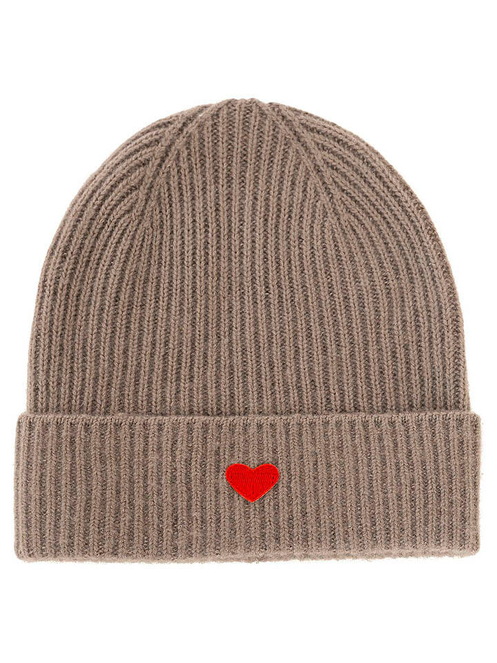 Zwillingsherz Kaschmir-Mütze "Herz" in Taupe - onesize