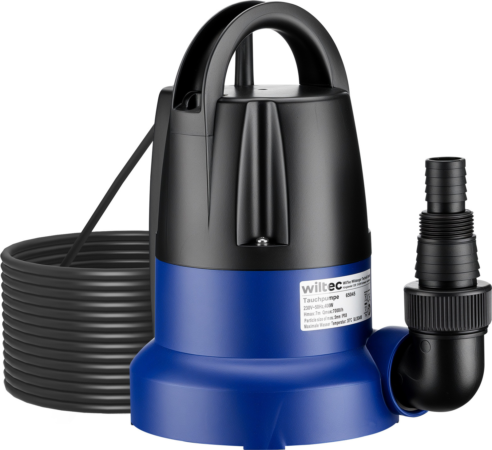 Wiltec dompelpomp 400 W vuilwaterpomp met 7000 l/u capaciteit en 7 meter opvoerhoogte