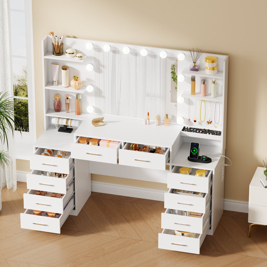Canora Grey Dressing Table White 140cm H X 150cm W X 40cm D
