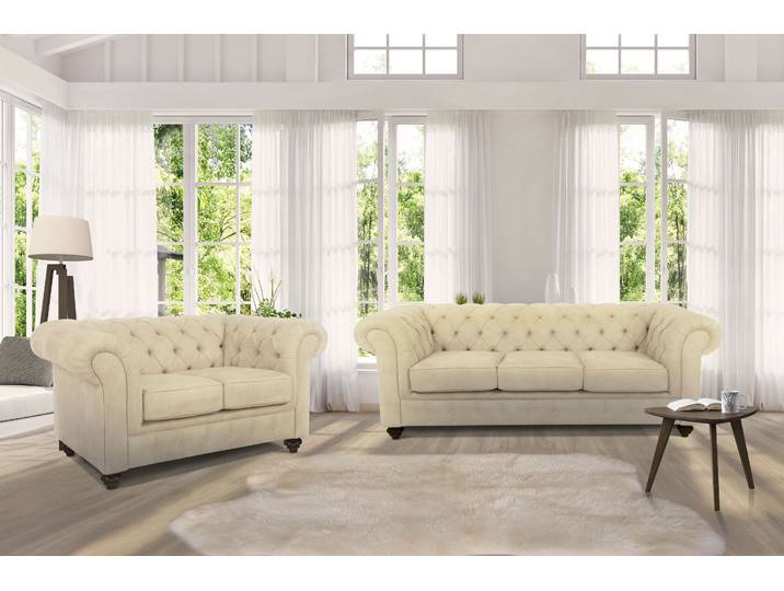 Sitzgruppe HOME AFFAIRE Duc , beige, Samtoptik, Sitzmöbel-Sets, Sitzgruppe, Bestehend aus 2-Sitzer und 3-Sitzer, Knopfheftung im Rücken
