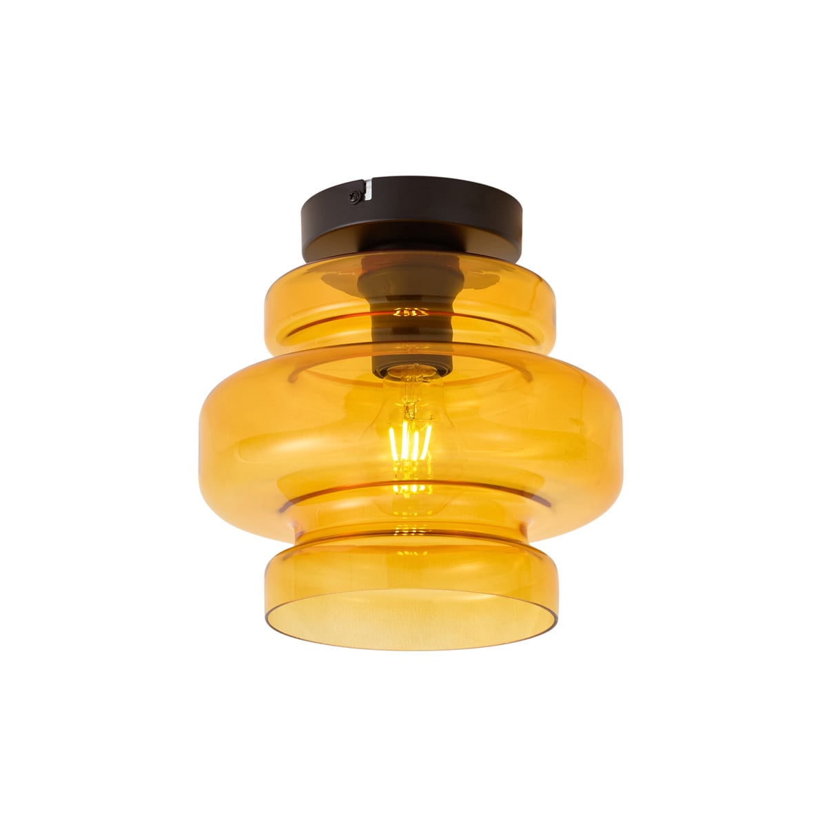 Qazqa Denise Retro Plafondlamp - Zwart met Oranje Glas - E27