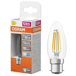 OSRAM LED Glühbirne B22d Star Classic B 40 Filament 3,4W wie 40W neutralweiß Bajonettfassung