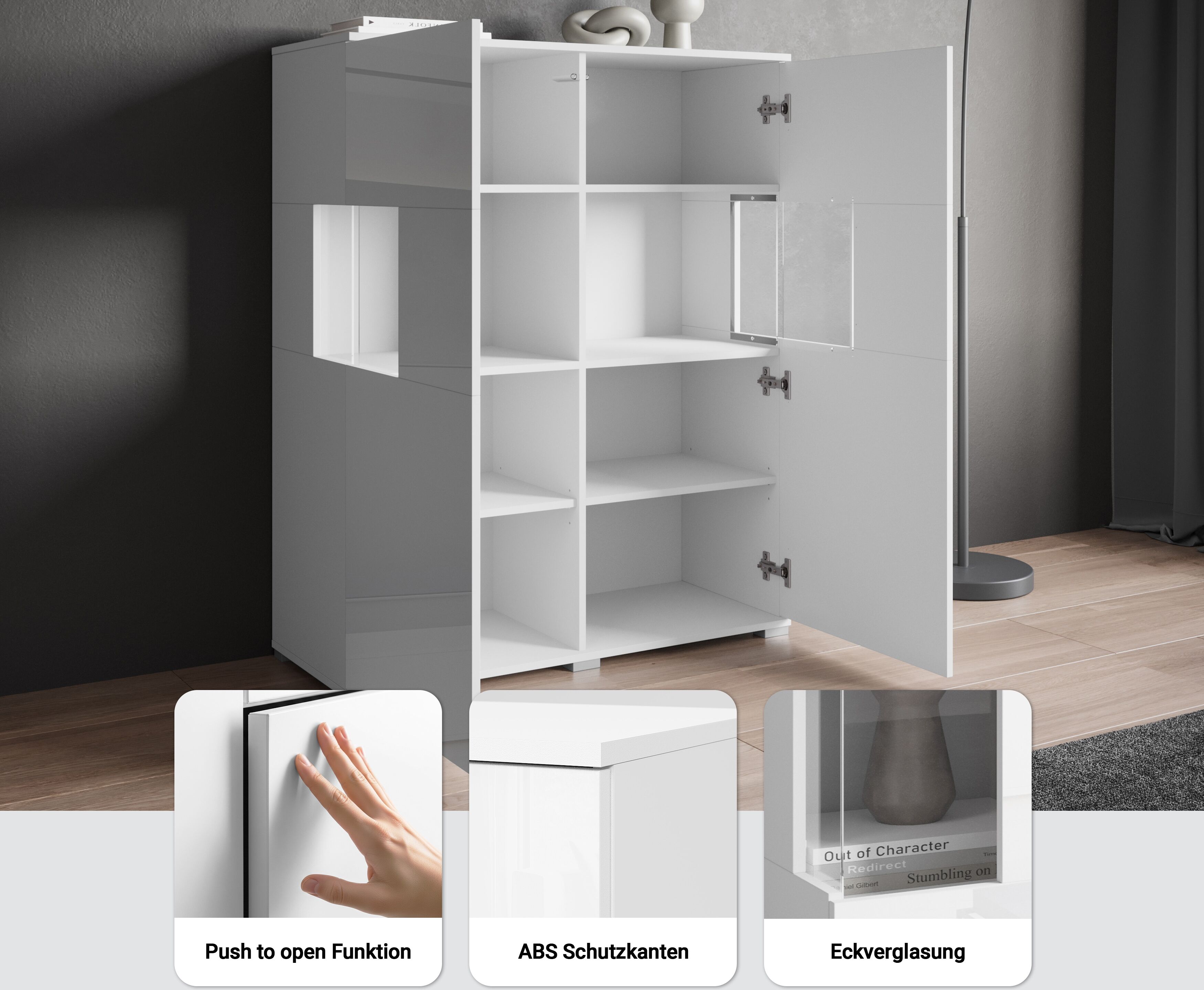 Highboard OTTO HOME "Kenia", weiß (eichefarbe votan, weiß hochglanz), B:100cm H:120cm T:39,5cm, Sideboards, Highboard, Modernes Highboard mit Glastüren, Breite 100 cm