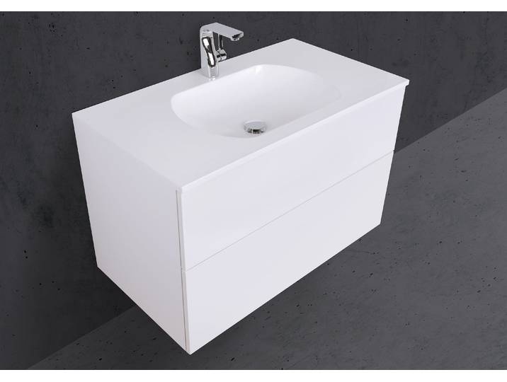 Badmöbel Set Modica 90 cm grifflos mit Evermite Waschtisch, Made in Germany