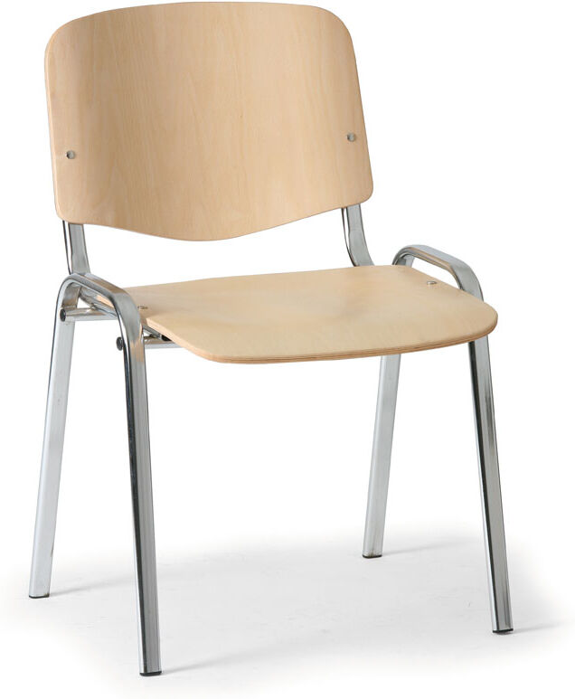 B2B Partner Holzstuhl ISO, Buche, verchromte Konstruktion, Tragfähigkeit 120 kg