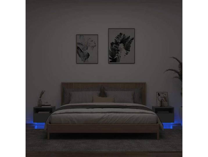 Table de Chevet avec Lumières LED Armoire de Nuit avec Rangement Table de Nuit Meuble de Chambre Moderne Gris 836801