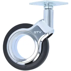 MS Beschläge Chrom glänzendes Gehäuse Ø 75mm Möbelrolle Schwarz Lenkrolle Anschraubplatte