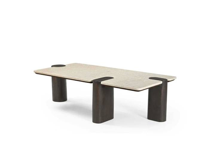Table basse marbre et bois style puzzle