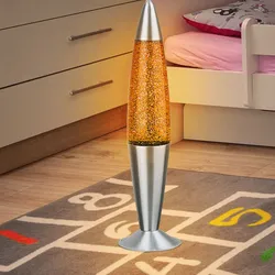 Lavalampe Glitzer Tischleuchte Glitzer Dekoleuchte Glitzer Kinderzimmer, Aluminium silber, 1x E14, DxH 10,8x42,5 cm