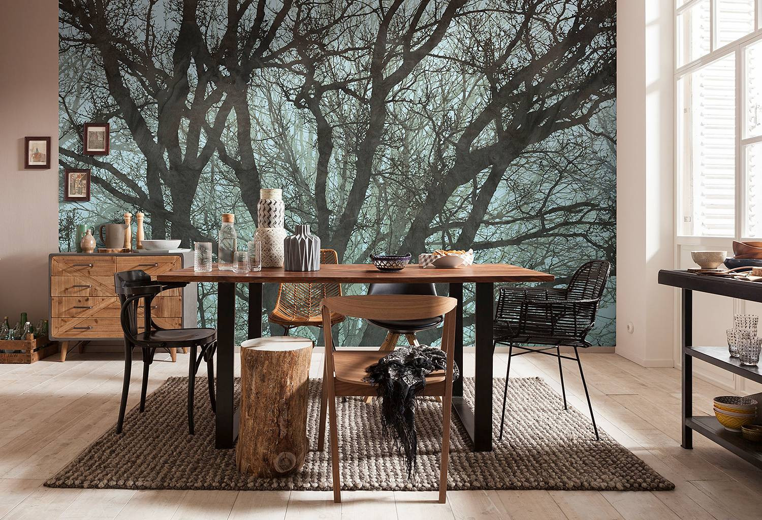 home24 Vlies-fotobehang Whispering Woods, Multicolour/Groen, Breedte: 400 cm, Hoogte: 250 cm