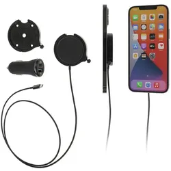 Brodit Halter m. MagSafe + KFZ-Lader/o. Kugelgelenk, Smartphone Halterung, Schwarz