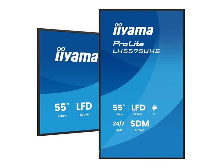 iiyama 55 inch 4K UHD professioneel display voor digitale bewegwijzering voor 24/7-gebruik met Android-besturingssysteem, uitvalbeveiliging en Intel SDM-sleuf