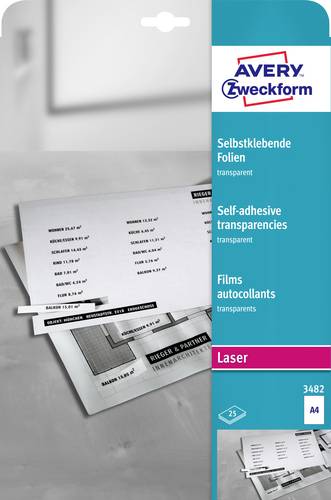 Avery-Zweckform 3482 Selbstklebefolie DIN A4 Laserdrucker Transparent 25St.