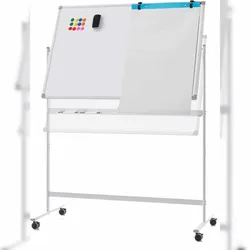COSTWAY Doppelseitiges mobiles Whiteboard, 120 x 80 cm, höhenverstellbares magnetisches Whiteboard mit Rollen