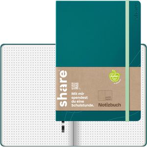 share Notizbuch 4-0014059-1, Upcycling, Kunstleder Hardcover, petrol, 96 Blatt / 192 Seiten, 80 g/m², dotted, A5