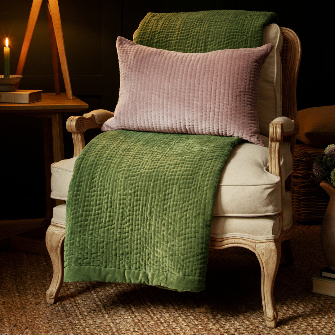 Voyage Maison Haze Quilted Throw Blanket Light Green 140cm W X 220cm L