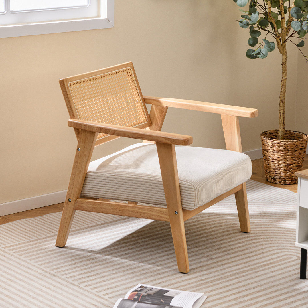 Highland Dunes Upholstered Corduroy Armchair Cream 73cm H X 73cm W X 69cm D