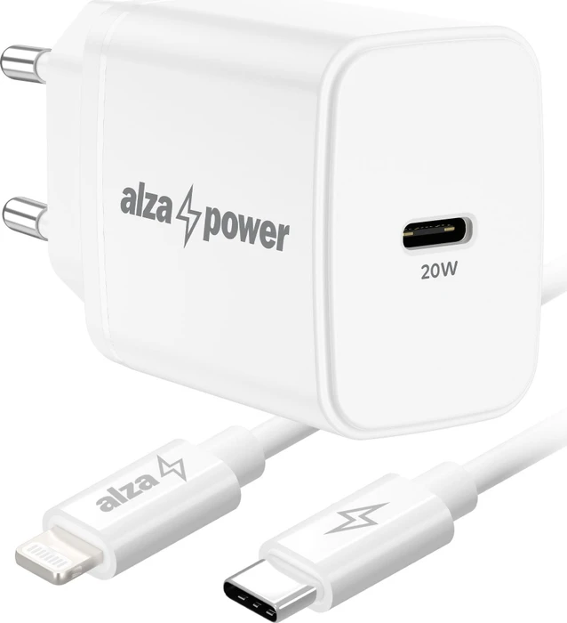 AlzaPower Compact A520 20W Weiß + Core Lightning MFi 1m weiß